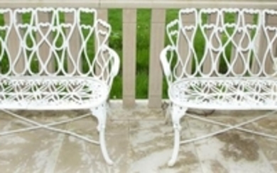 Pair of White Painted Cast Metal Garden Benches