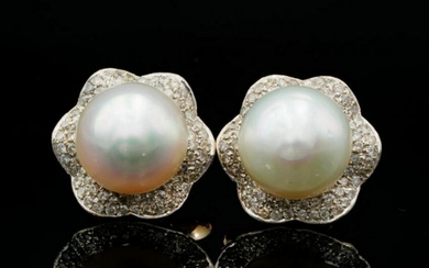 10.7mm South Sea Pearl & 2ctw Diamond Earrings