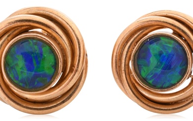 10K YELLOW GOLD AND BLUE OPAL EARRINGS