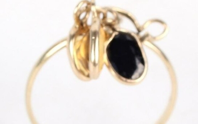 10K YELLOW GOLD ONYX & SPINEL LADIES RING