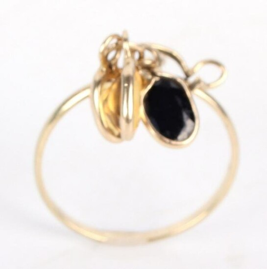 10K YELLOW GOLD ONYX & SPINEL LADIES RING