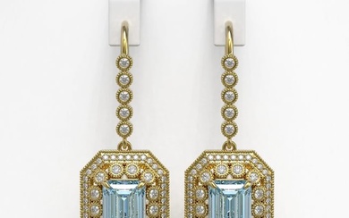 11.32 ctw Aquamarine & Diamond Victorian Earrings 14K Yellow Gold