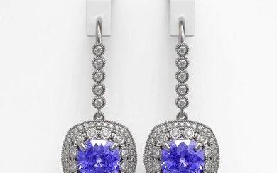 13.4 ctw Tanzanite & Diamond Victorian Earrings 14K White Gold