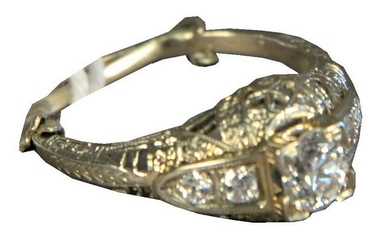 14 Karat White Gold Filigree Ring, set with center