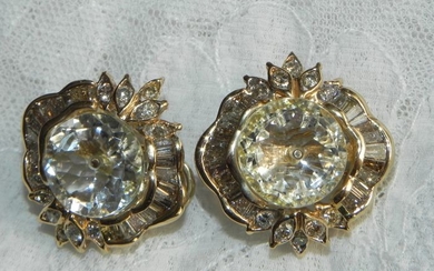 14 kt. Gold - Ear clips 2Ct brilliants and rock crystal Diamond