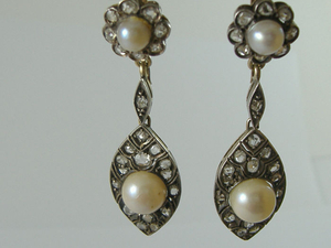 14 kt. Gold - Earrings Pearl - Diamonds