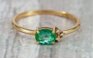 14 kt. Gold, Yellow gold - Ring - 0.80 ct Emerald - Diamonds