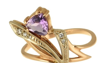 14 kt. Pink gold - Ring Amethyst - Diamonds