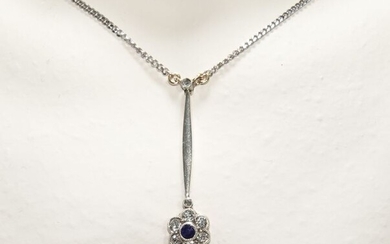 14 kt. Silver, White gold, Yellow gold - Necklace, Pendant - 0.10 ct Sapphire - Diamonds