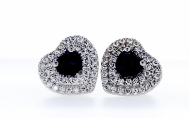14 kt. White gold - Earrings - 1.74 ct Sapphire - Diamond