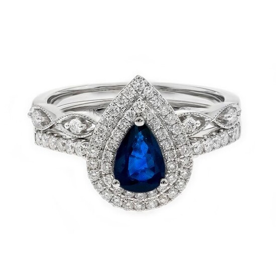 14 kt. White gold - Ring - 0.71 ct Sapphire - 0.52 ct Diamonds, Set Ring