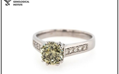 14 kt. White gold - Ring - 1.60 ct Diamond - Fancy Greyish Green Yellow - SI1