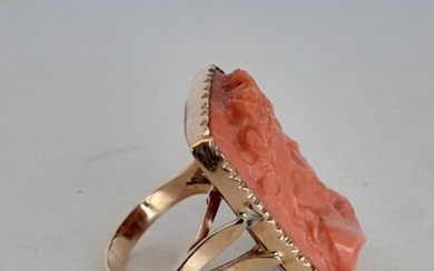 14 kt. Yellow gold, coral - Ring coral