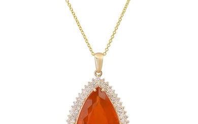 14K Yellow Gold Setting with 36.05ct Fire Opal and 3.77ct Diamond Pendant