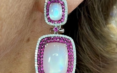 14k White Gold Pink Sapphire & Diamond Earrings