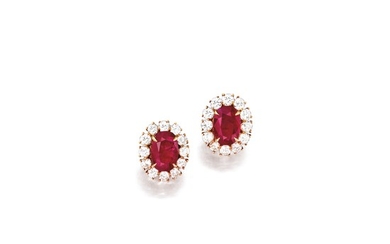 Pair of Ruby and Diamond Ear Clips, Harry Winston