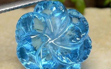17.95 ct Fantasy Carved Flower Loose Swiss Blue Topaz Gemstone