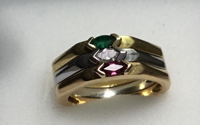 18 kt. Bicolour - Ring Ruby - Diamond, Emerald