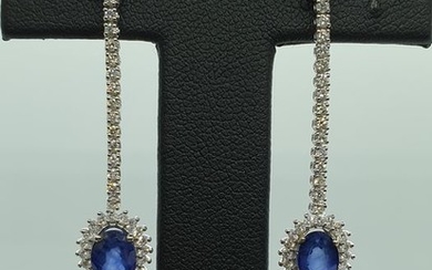 18 kt. White gold - Earrings - 2.72 ct Sapphire - Diamonds