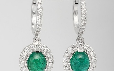 18 kt. White gold - Earrings Emerald - Diamonds, AIG Certified D-F / VVS1-VVS2