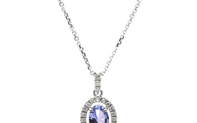 18 kt. White gold - Necklace with pendant - 0.43 ct Tanzanite - 0.10 ct Diamonds - No Reserve Price