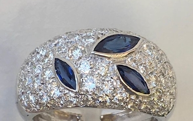 18 kt. White gold - Ring Diamond - Sapphire