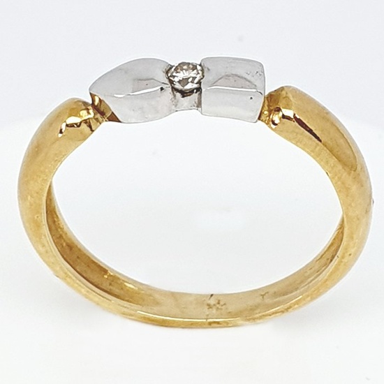 18 kt. White gold, Yellow gold - Ring - 0.05 ct Diamond