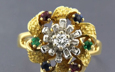 18 kt. White gold, Yellow gold - Ring - 0.15 ct Diamond - Emerald, Ruby, Sapphire