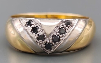 18 kt. White gold, Yellow gold - Ring - 0.21 ct Sapphire