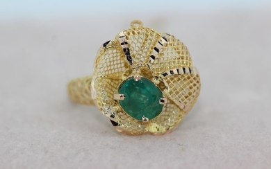 18 kt. Yellow gold - Ring - 1.00 ct Emerald