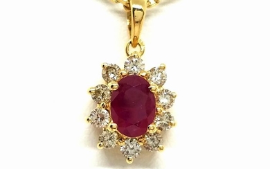 18 kts. Yellow gold - Necklace Ruby - Diamond