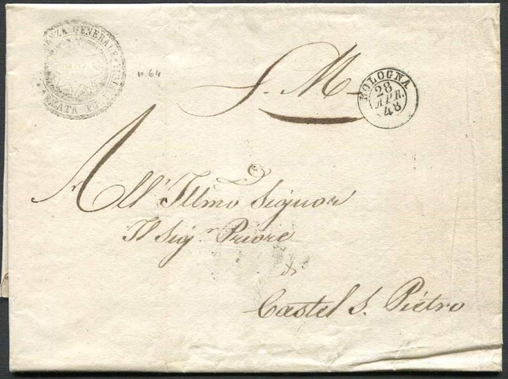 1848, lettera completa da Bologna per Castel San Pietro del 28 aprile