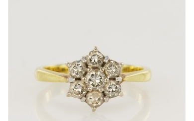 18ct yellow gold diamond daisy cluster ring, seven round bri...