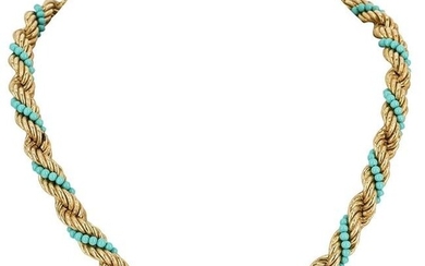 18k Gold and Turquoise Braided Rope Necklace