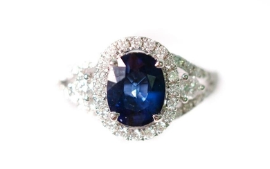 18k WG 1.97ct Sapphire & 0.72ctw Diamond Ring