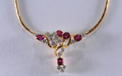 18k yellow gold, diamond, and ruby necklace. 16