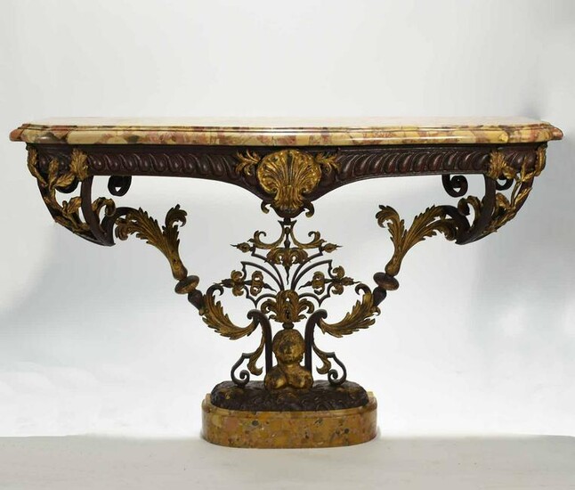 18th C. French Iron Marble Top Console