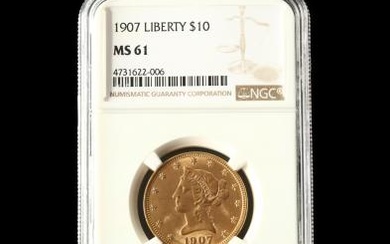 1907 $10 Gold Liberty Head Eagle. NGC MS61