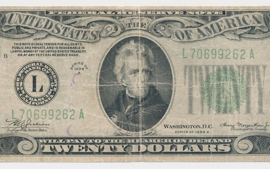 1934A $20.00 FEDERAL RESERVE NOTE, INVERTED REVERSE