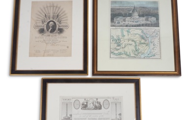 19TH CENTURY, HISTORIC CONTRIBUTION RECEIPT FOR THE CONSTRUCTION OF THE WASHINGTON MONUMENT, CIRCA 1850, AND A WASHINGTON MONUMENT OPENING INVITATION, 1885, Engraving, Largest (framed): 14 1/2 x 13 in. (36.8 x 33 cm.)