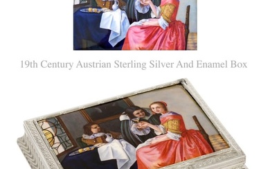 19th C. Austrian Sterling Silver Enamel Jewelry/Trinket Box