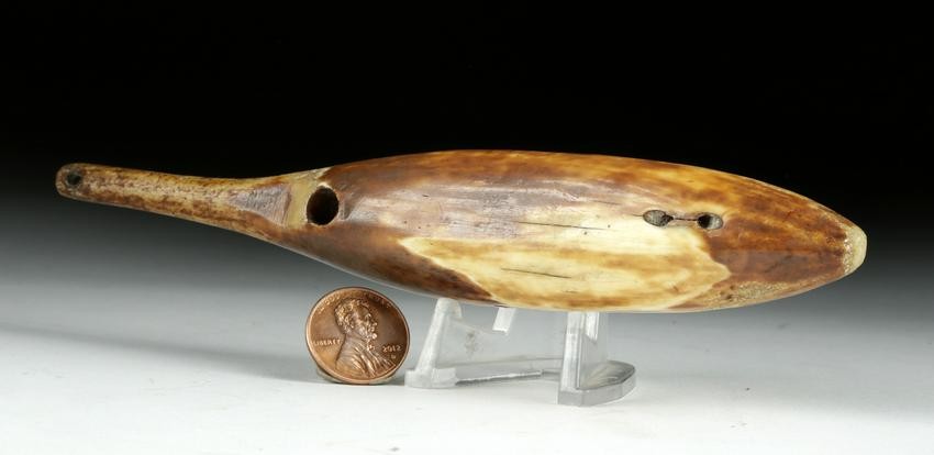 19th C. Inuit Fossilized Walrus Tooth Fishing Weight