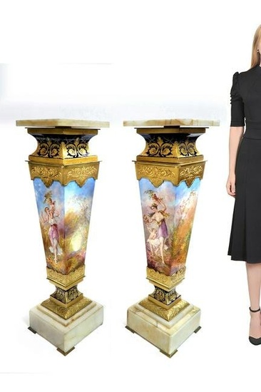 19th C. Museum Quality Pair of French Sevres Pedestals