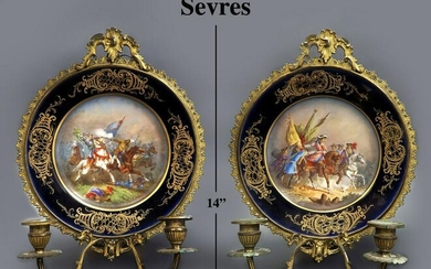 19th C. Sevres Hand Painted Porcelain & Bronze Sconces