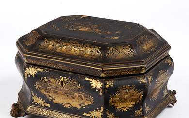 19th c. Chinese Export Gilt Lacquer Tea Caddy