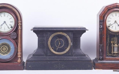 (2) Mahogany Veneer Shelf Clocks, wood mantle clock