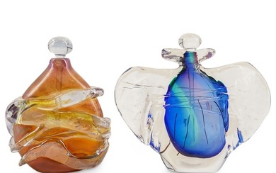 (2 Pc) Signed Art Glass Perfume Bottles