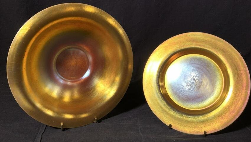 2 Pcs Vintage Yellow Favrille Glass Bowl & Plate