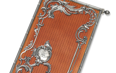 A GUILLOCHÉ ENAMEL SILVER-MOUNTED NOTEPAD, MARKED FABERGÉ WITH IMPERIAL WARRANT, WITH THE WORKMASTER'S MARK OF JULIUS RAPPOPORT, ST PETERSBURG, CIRCA 1890, SCRATCHED INVENTORY NUMBER 3835