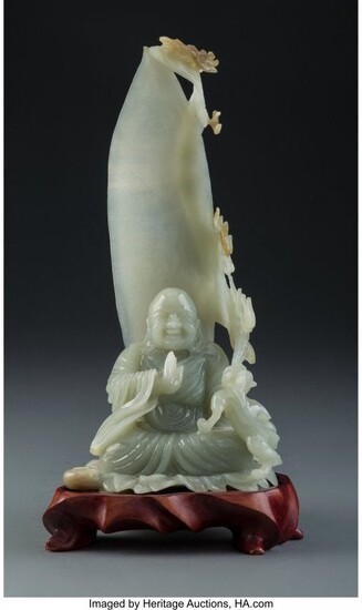 28305: A Chinese Carved Celadon Jade Buddha-Figure with